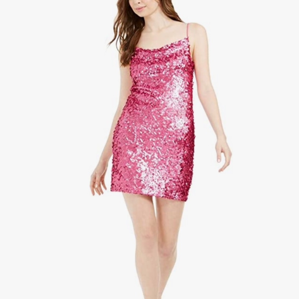 Leyden Womens Sequin Mini Dress in Pink